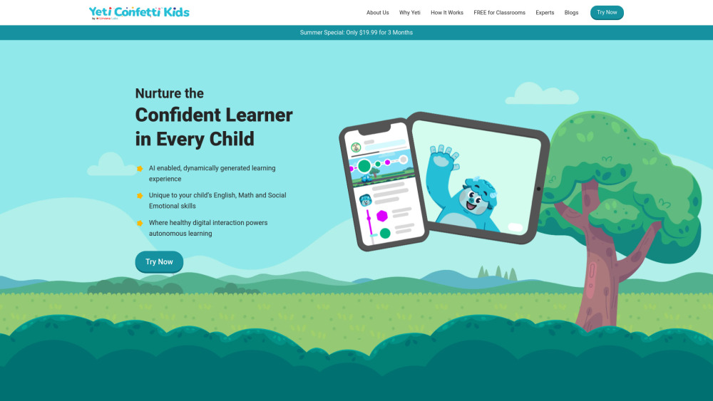Yeti Confetti Kids: AI Tool for Kids 3-9 Learning Fun