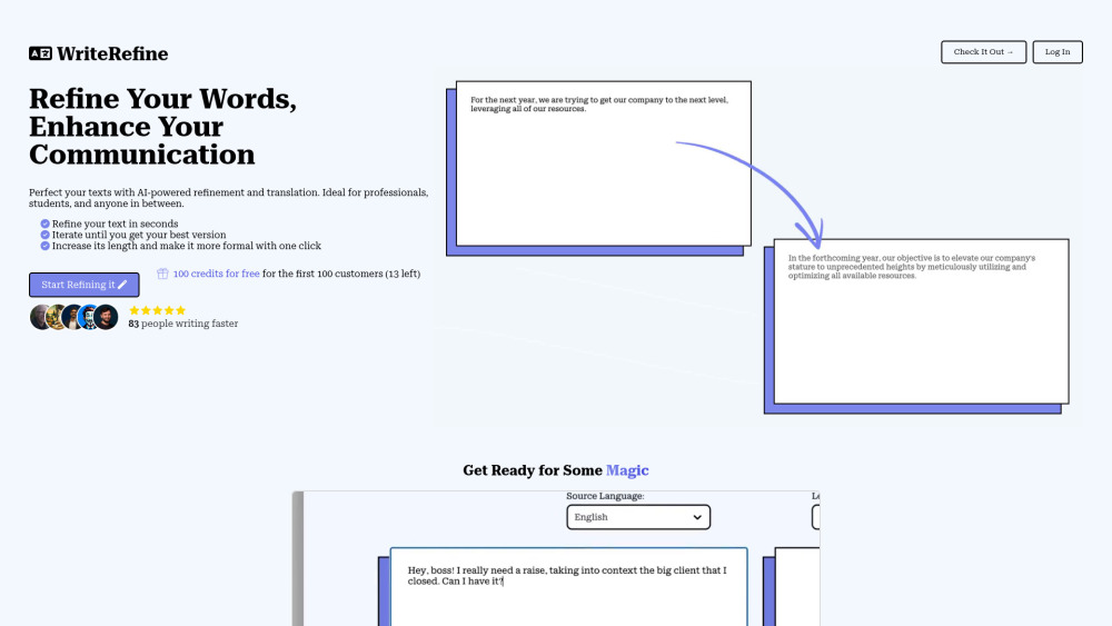 WriteRefine: AI Tool for Text Refinement & Translation