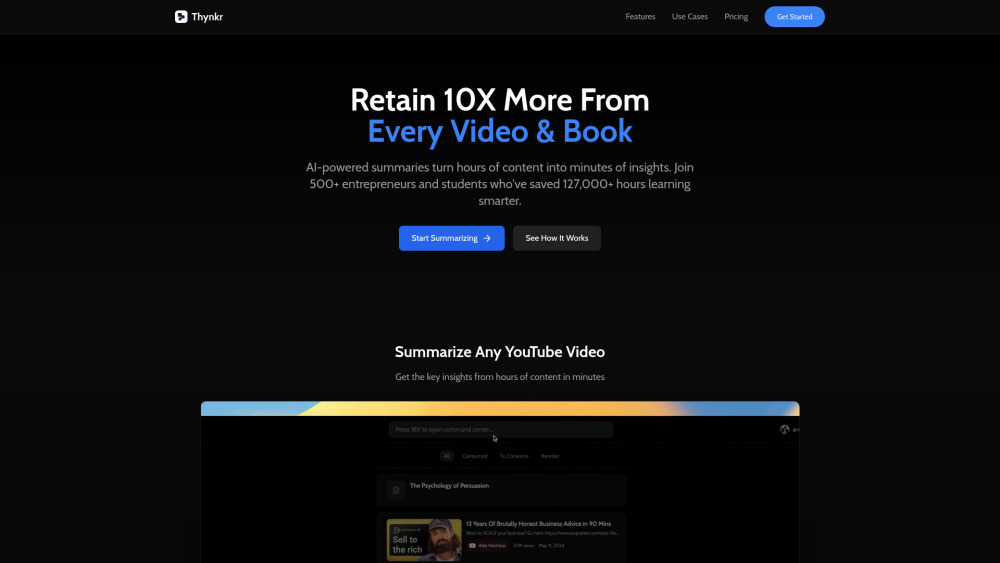 Thynkr: AI Tool for Video, Podcast & PDF Summaries