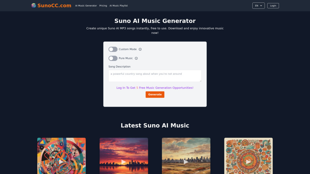 SunoCC.com: AI Tool for Custom Music Tracks