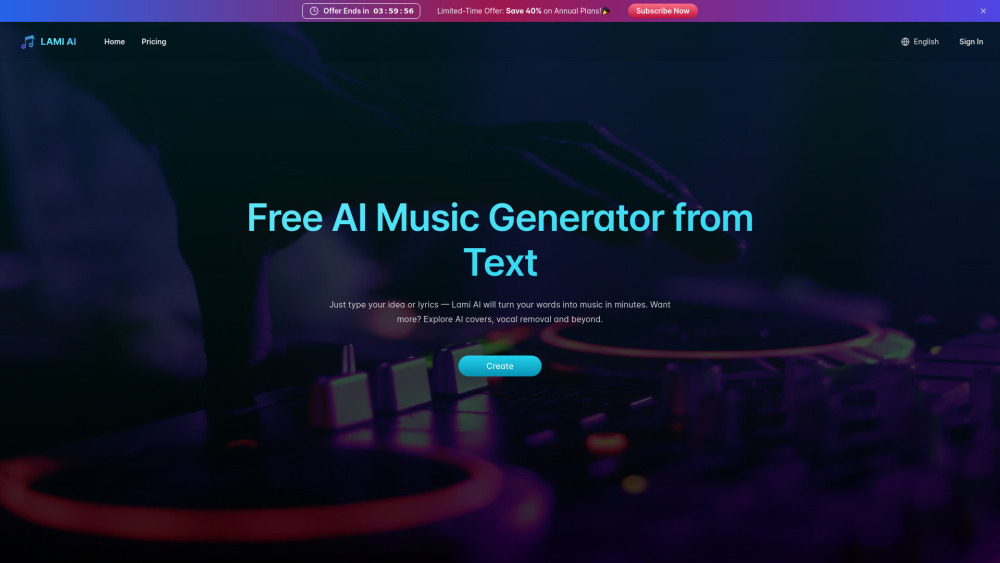 Lami.ai: Free AI Music Generator from Text Website screenshot
