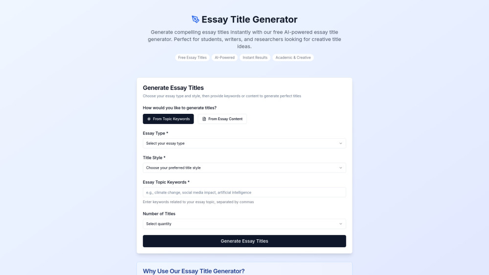 Essay Title Generator: Free AI Tool for Fast Product Name Ideas