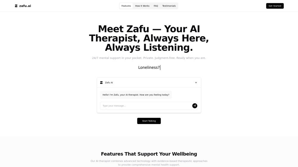 Zafu.ai: 24/7 AI Tool for Mental Wellbeing Support