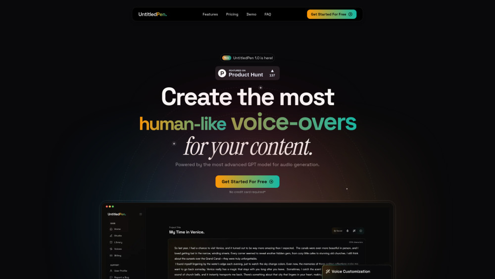 UntitledPen: AI Tool for Voiceovers & Writing