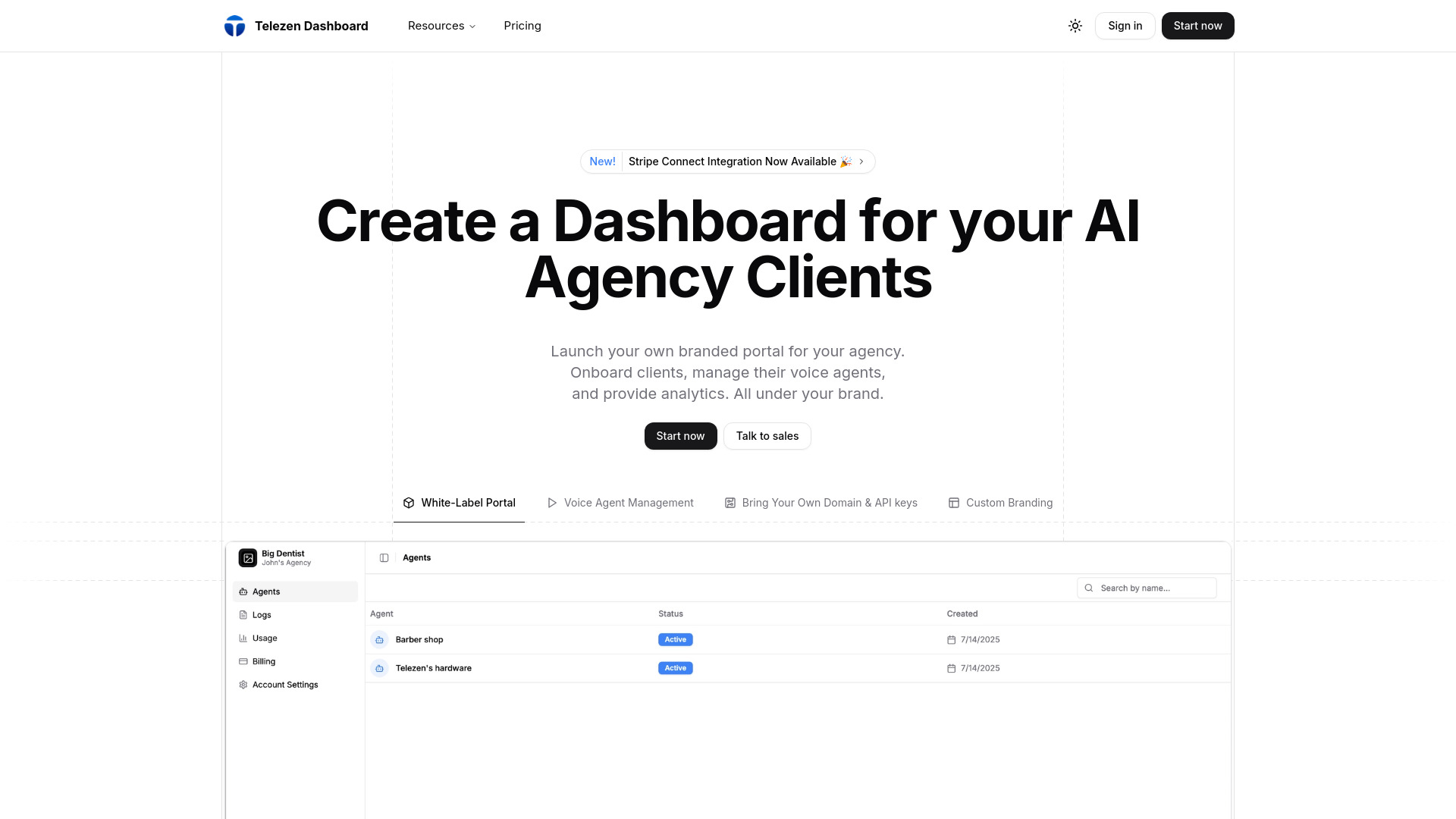Telezen Dashboard: AI Tool for White-Label Voice Agents