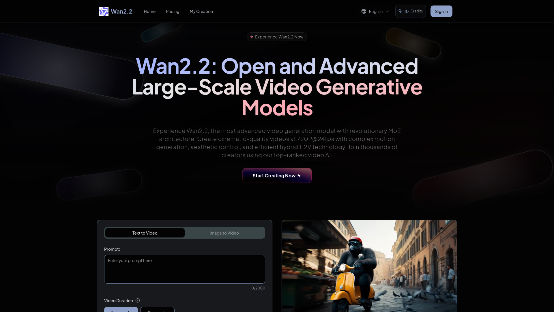 Wan 2.2 - AI Video Generator: AI Tool for Cinematic 720P Videos