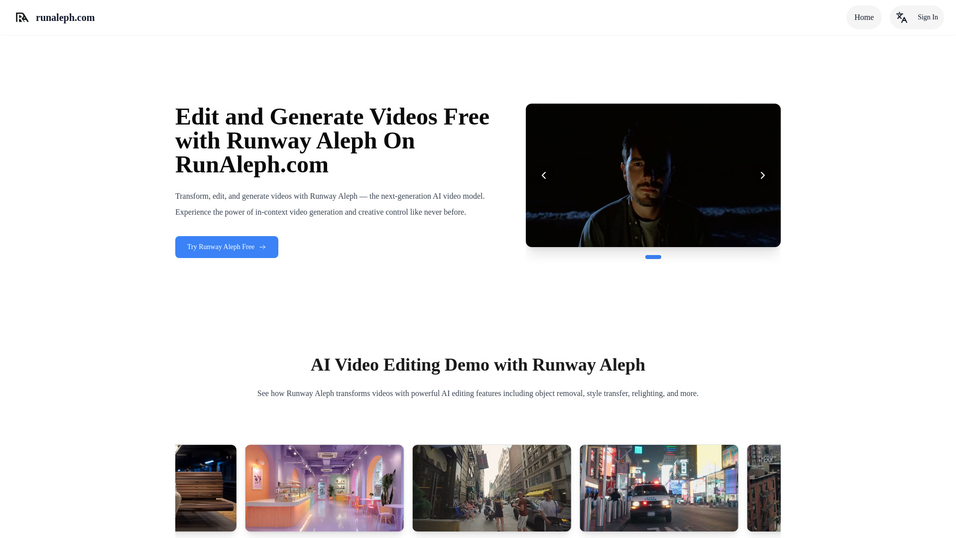 RunAleph - Free AI Video Editing with Runway Aleph: AI Tool for Cinematic Edits