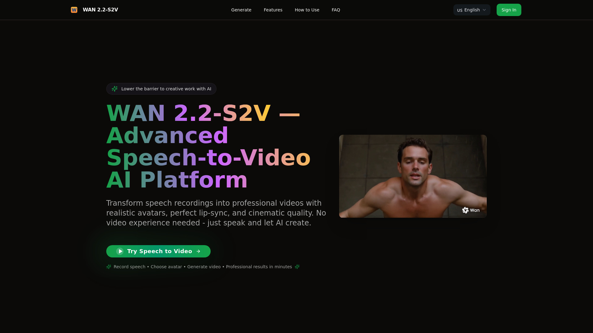 WAN 2.2-S2V: AI Speech-to-Video Tool | 40+ Languages