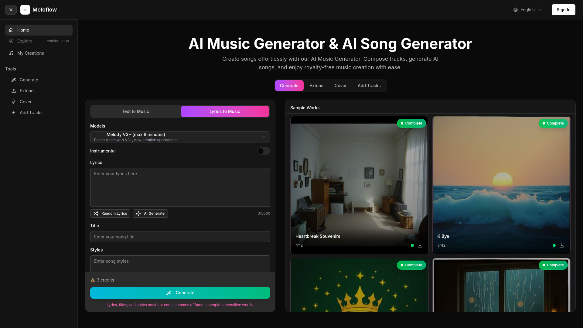 Meloflow AI: AI Tool for Royalty-Free Songs