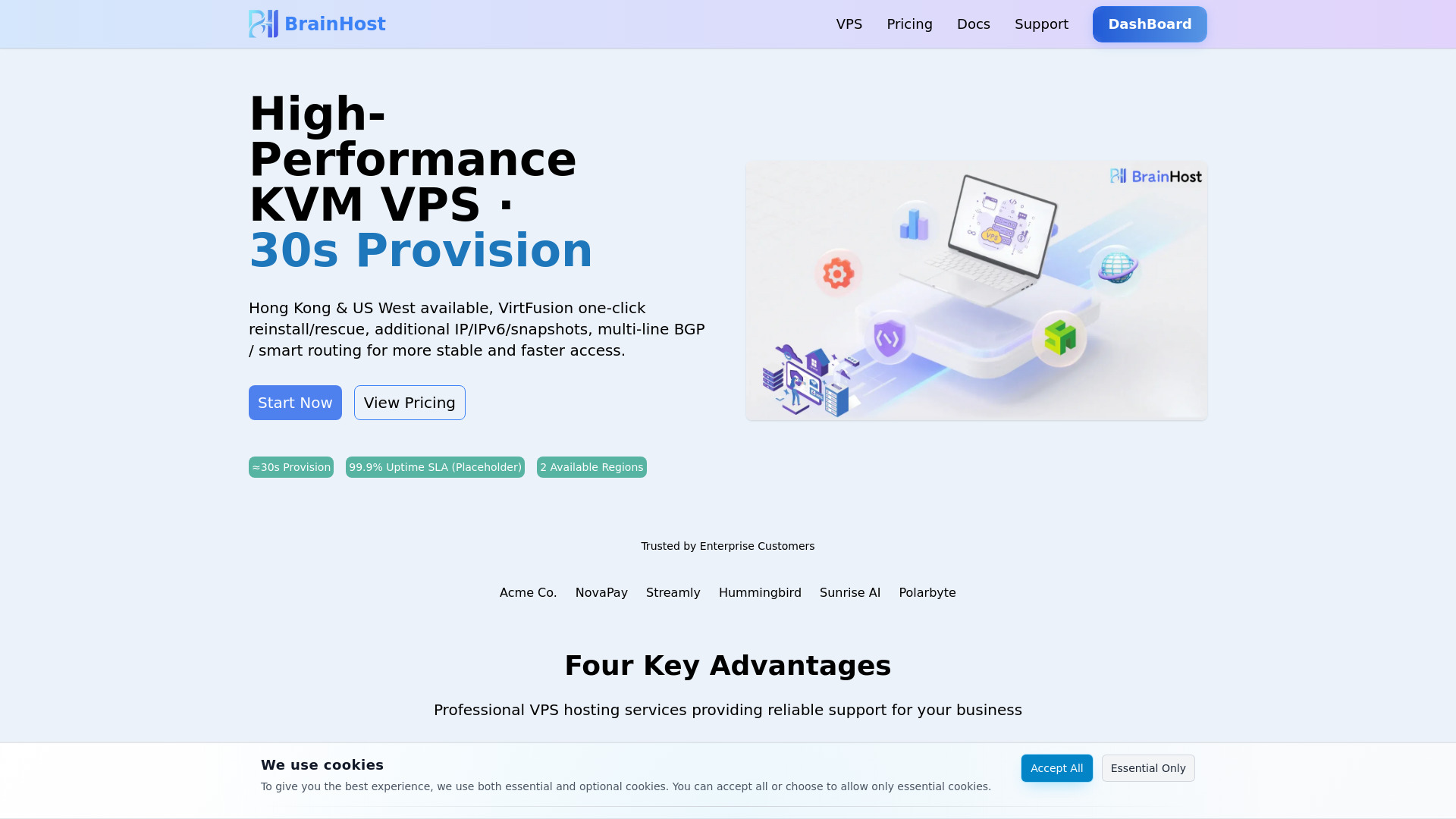 BrainHost - High-Performance KVM VPS Hosting | Instant Setup: AI Tool for Websites & Apps